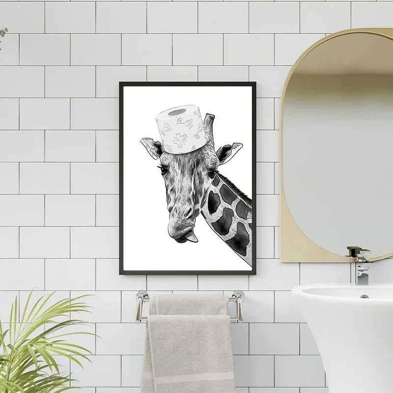 Cute Raccoon Bathroom Prints Posters Abstract Black and White Animal Decor Canvas Painting Bathroom Wall Art Picture Room Decor