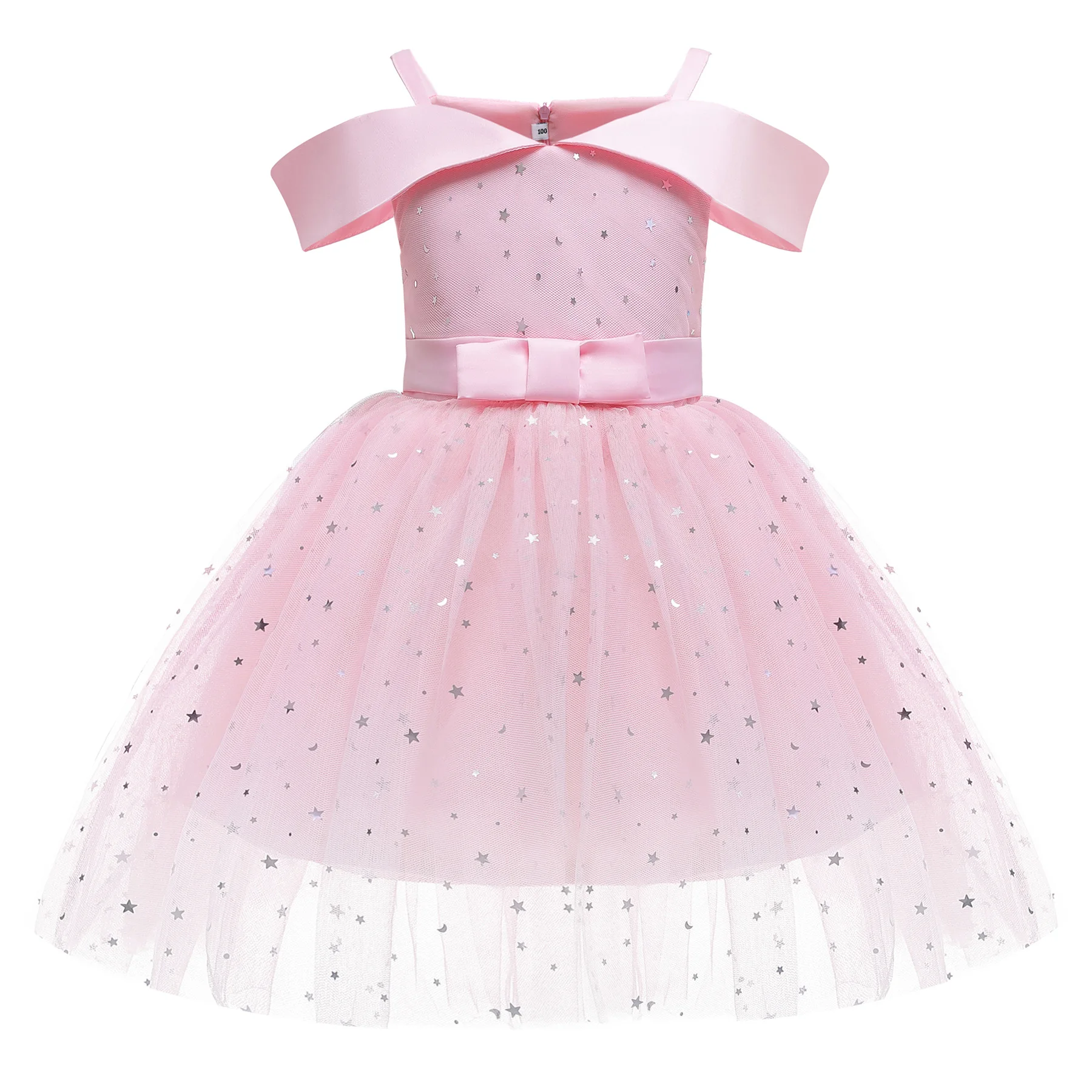 Summer Star Sequin Girls Dress Christmas Costumes Lace Wedding Birthday Party Princess Dresses For Girl Bow Bridesmaid Prom Gown