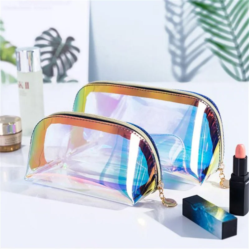 Transparent Holographic Color Pencil Bag Case Laser Cosmetic Bag Multifunction Stationery Storage Bag