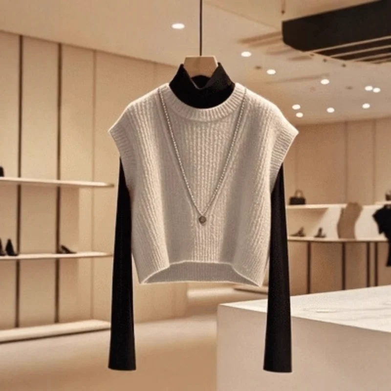 Autumn And Winter New Style Retro Soft Lazy Vibe Rose Pink Sweater Knit Fashion Minimalist Elegant Pullover Vest For Women