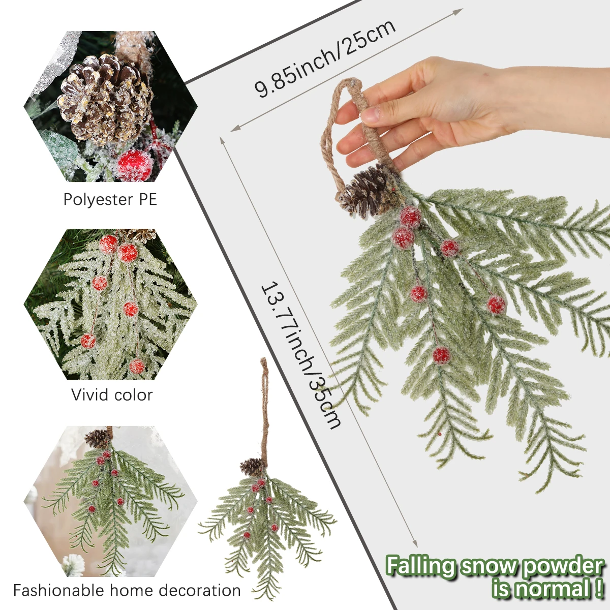 نباتات صناعية لعيد الميلاد ، مادة البولي إيثيلين ، زهرة صناعية ، أرز ، توت أحمر ، جوز صنوبر ، دلاية لتزيين المنزل #3