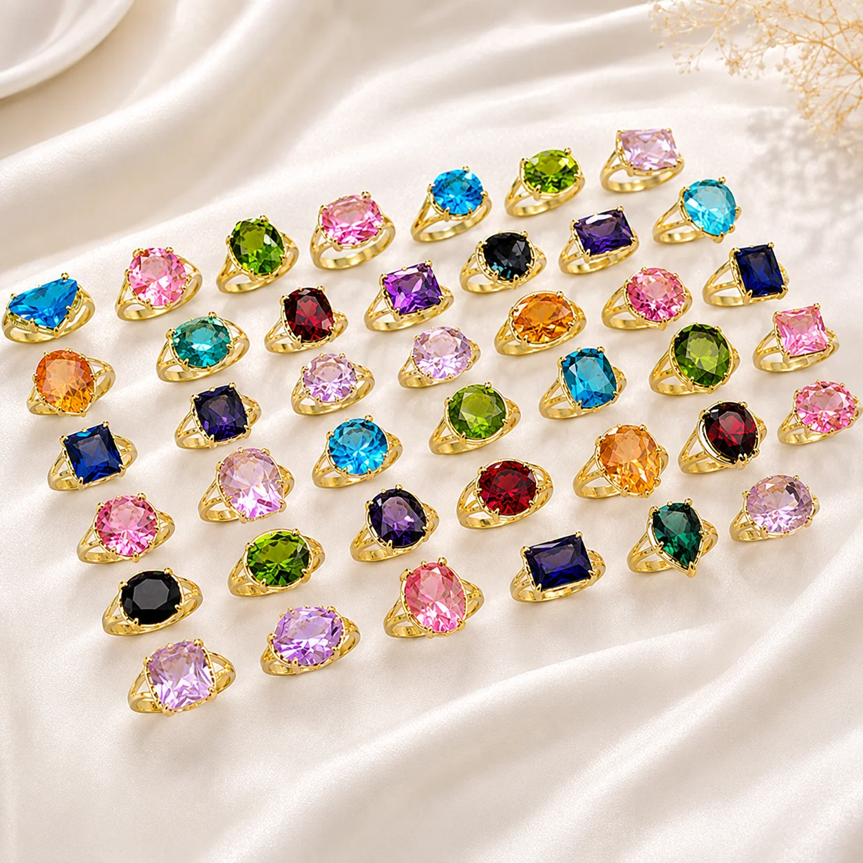50Pcs Classic Rhinestone Zirconia Good Finger Rings Set for Women Bulk Jewelry Wholesale Lot Fashion Accessory PF123
