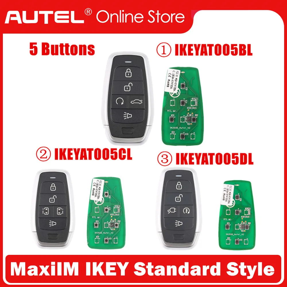 

AUTEL MAXIIM IKEY Standard Style IKEYAT005BL/IKEYAT005CL/IKEYAT005DL 5 Buttons Independent Smart Key (Remote Start/ Trunk)