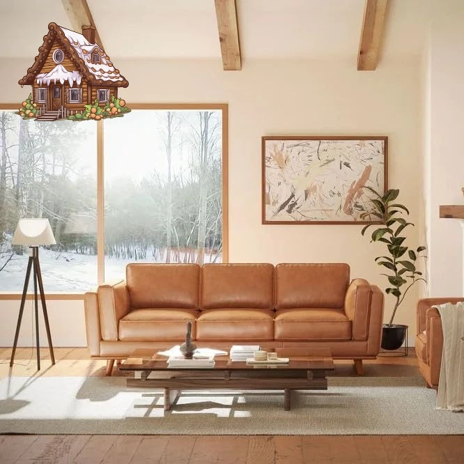 Sofá Valencia Artisan de cuero completo de 88 pulgadas - Sofá de cuero de napa italiano puro, acento de madera maciza, máxima comodidad, bronceado coñac