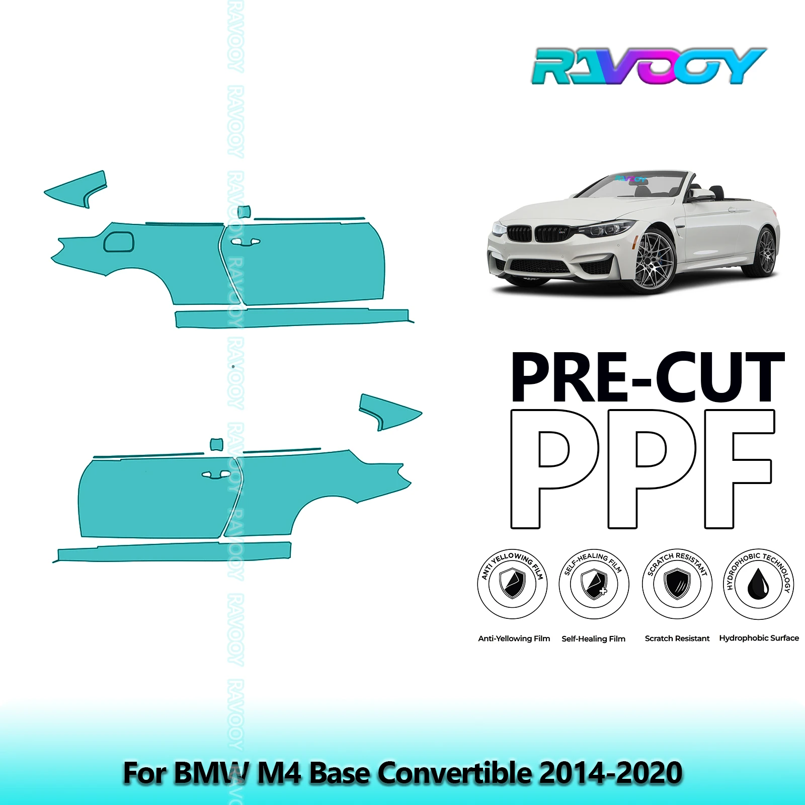 

For BMW M4 Base Convertible 2014-2020 8.5mil Clear Matte Pre-Cut PPF Door & A/B Pillar Kit TPU Paint Protection Film Set