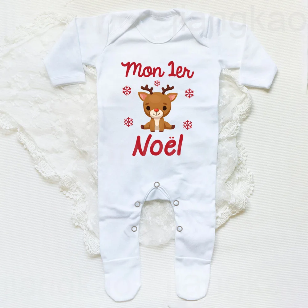 My 1st Christmas French Printed Baby Sleepsuit Bodysuit Newborn Babygrow Xmas Outfit Jumpsuit Holiday Infant Long Sleeve Romper