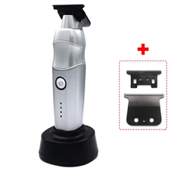 Professional Men's Hair Clipper DLC T-Blade Full Metal with Base Charger Zero Gapped Low Noise Hair Trimmer Finishing Machine