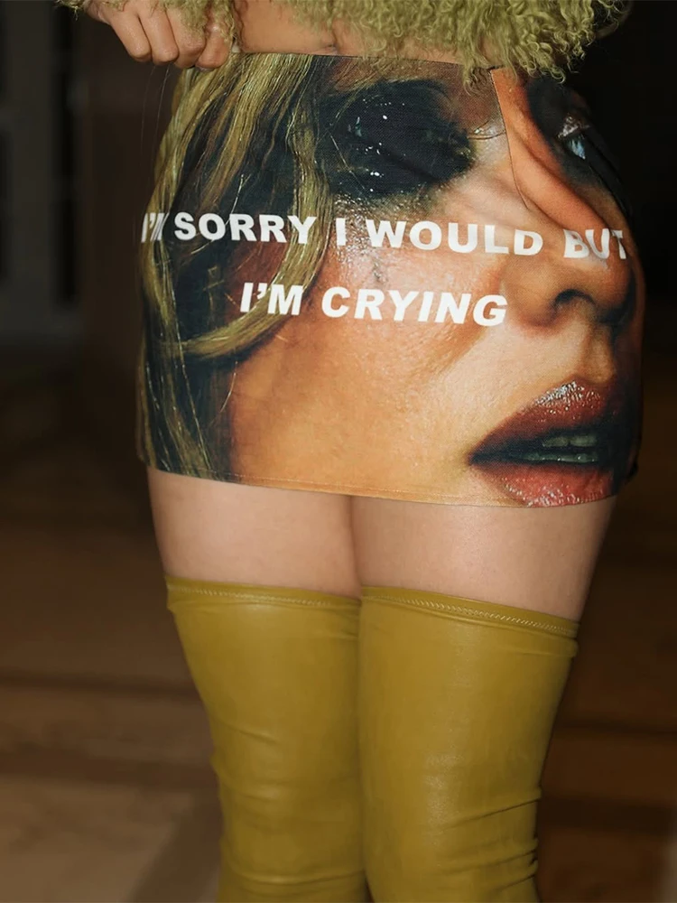 

Weird Puss Face Print Skirts Women Y2K Hipster Trend Vintage Sexy Peach Hip Wild Street Midnigh Coquette Clubwear Party Bottoms