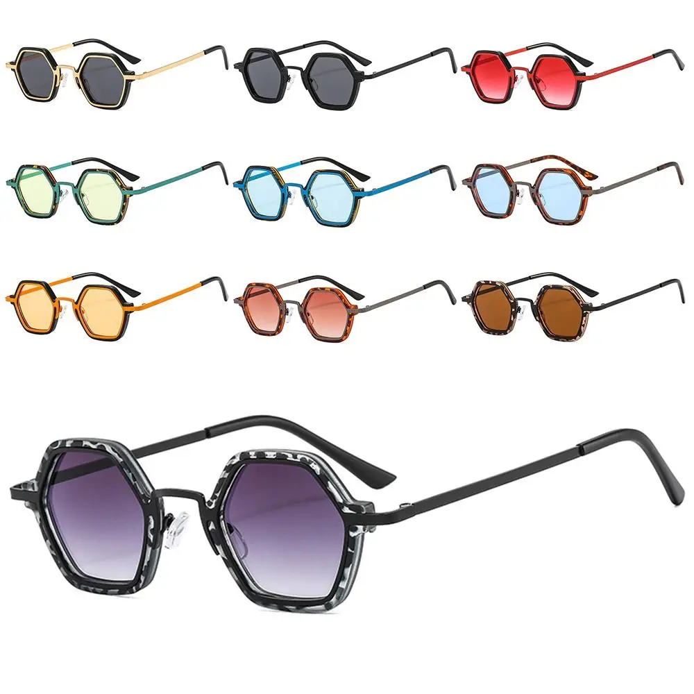 

Unisex Small Frame Polygonal Sunglasses Retro Hip Hop Punk Shades, Unique Metal Frame Sun Glasses Trendy Driving Eyewear