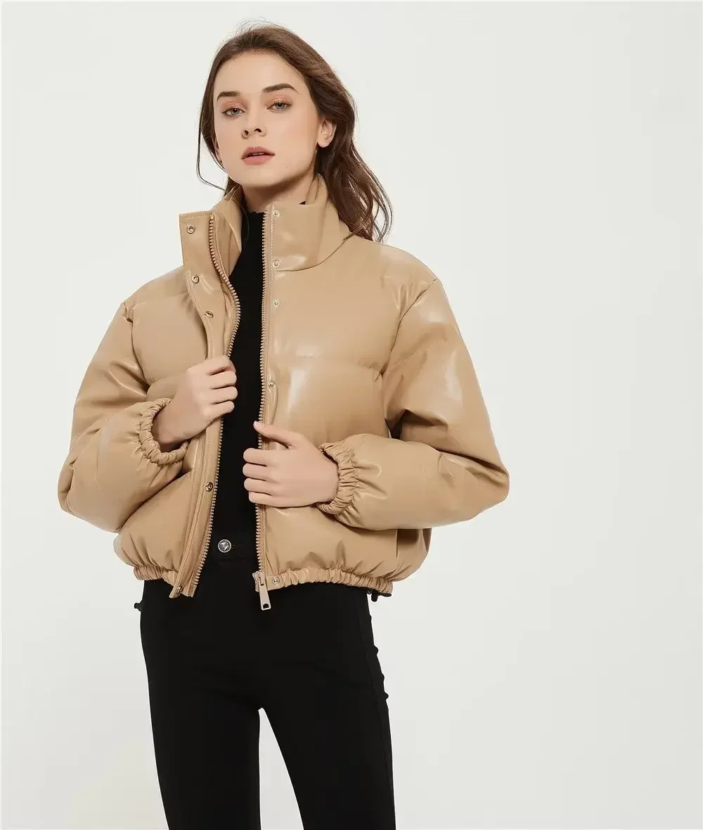 Giacca in cotone ecopelle Parka Mujer Abbigliamento invernale Donna Parka corto caldo 2025 Cappotti verdi/neri/cachi invernali