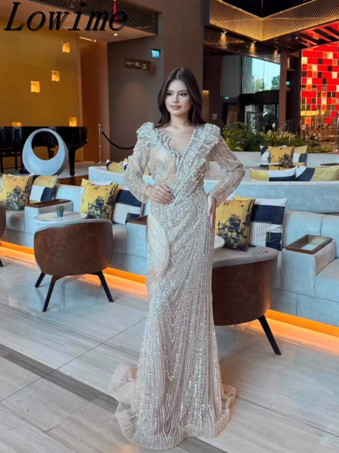 

2026 Dubai Luxury Evening Dresses Long Sleeves Heavy Beaded Mermaid Formal Occasion Gowns For Wedding Party Women Customized
