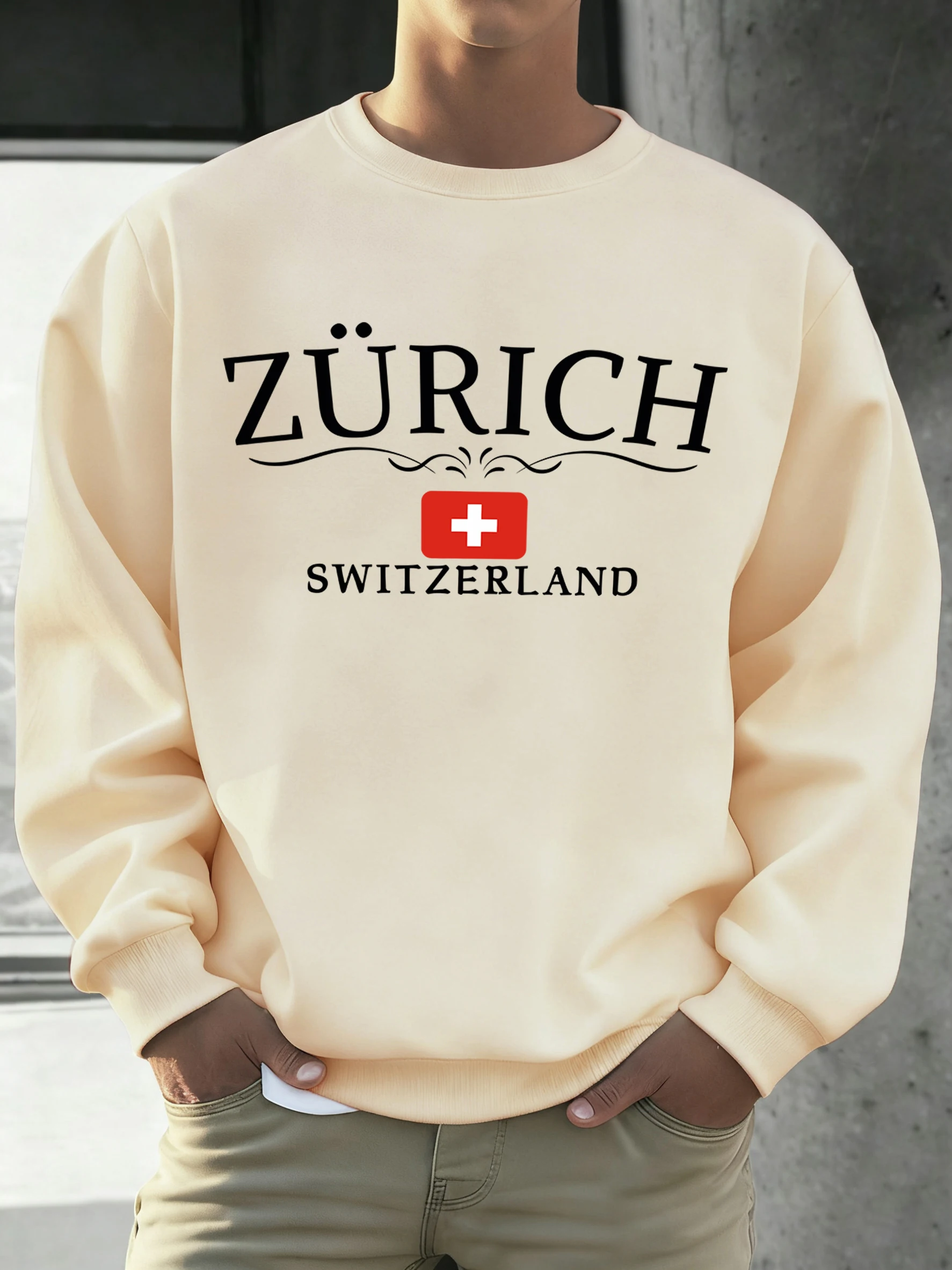 زيورخ سويسرا العلم طباعة الرجال البلوز اليومي موضة البلوفرات الدافئة ملابس فضفاضة غير رسمية الخريف الصوف للجنسين كم طويل #1