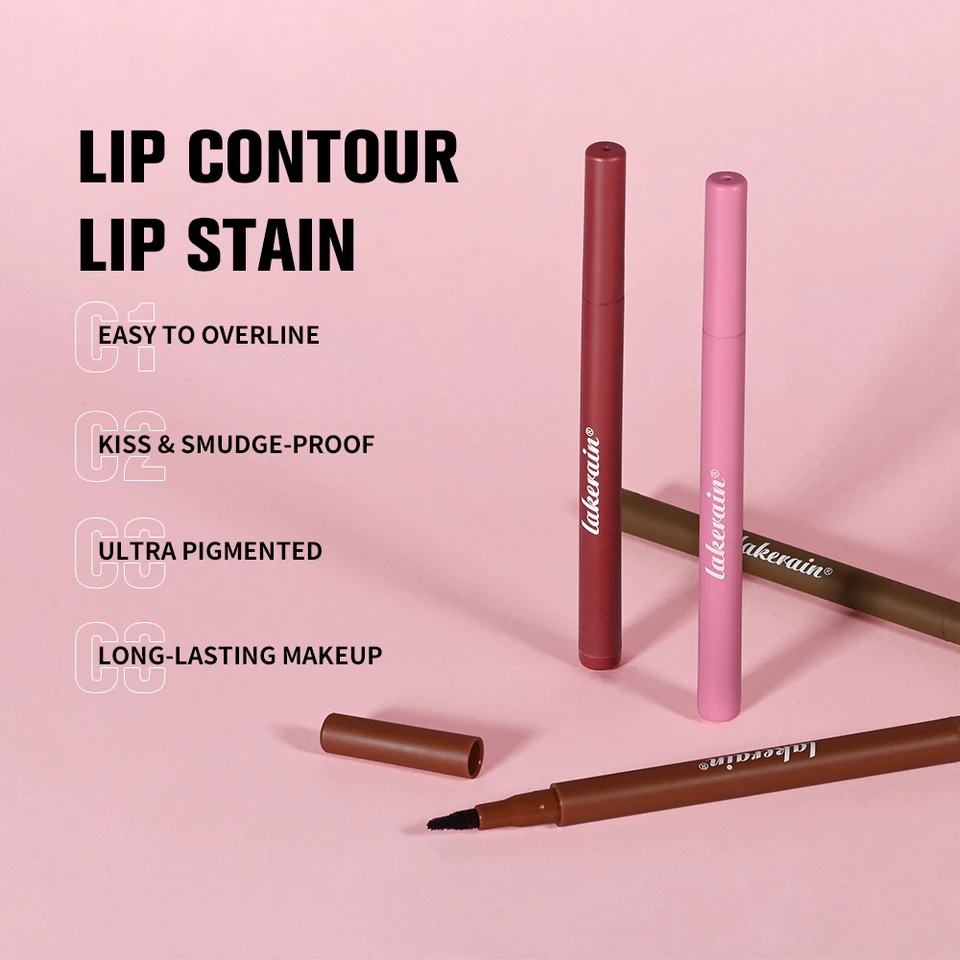 2-in-1 Lip Contour Lip Stain Pen Smudge-proof Non-stick Cup Moisturizing Lip Makeup Cosmetic Dual-Sided Tip Lip Stain & Liner, image 3