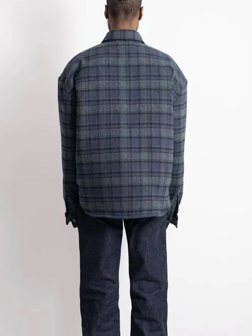 

High Quali Vujade Flannel Retro ey een Plaid Cotton irt Ken Cotton Jaet Coat Youth Casual Warm Thiened ort Sle