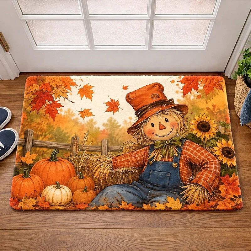 Autumn Pumpkin Scarecrow Rug Halloween Harvest Fall Decoration Seasonal Entrance Mat Door Decor