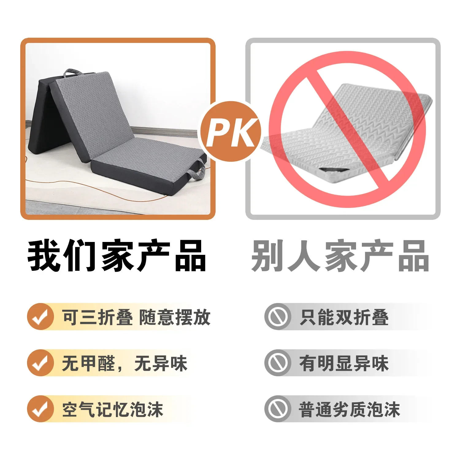 Cross-border new sponge folding mattress camping single mattress lazy mattress student dormitory tri-fold sponge bed