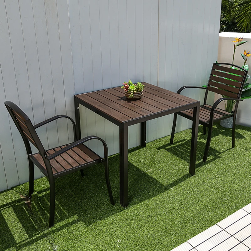 2024 New 4 Person Outdoor Wood Grain Square Table 80cm Outdoor Dinings Table Waterproof Rectangular Brown Table Room Furniture