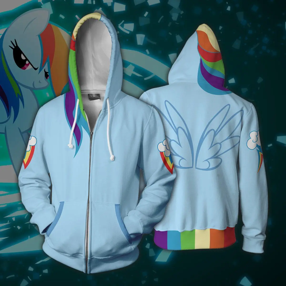 

Rainbow Dash Cosplay Hoodie | Princess Luna 3D Print Zip Sweatshirt | Cartoon Animation Jacket for Men & Women Plus Size S-6XL