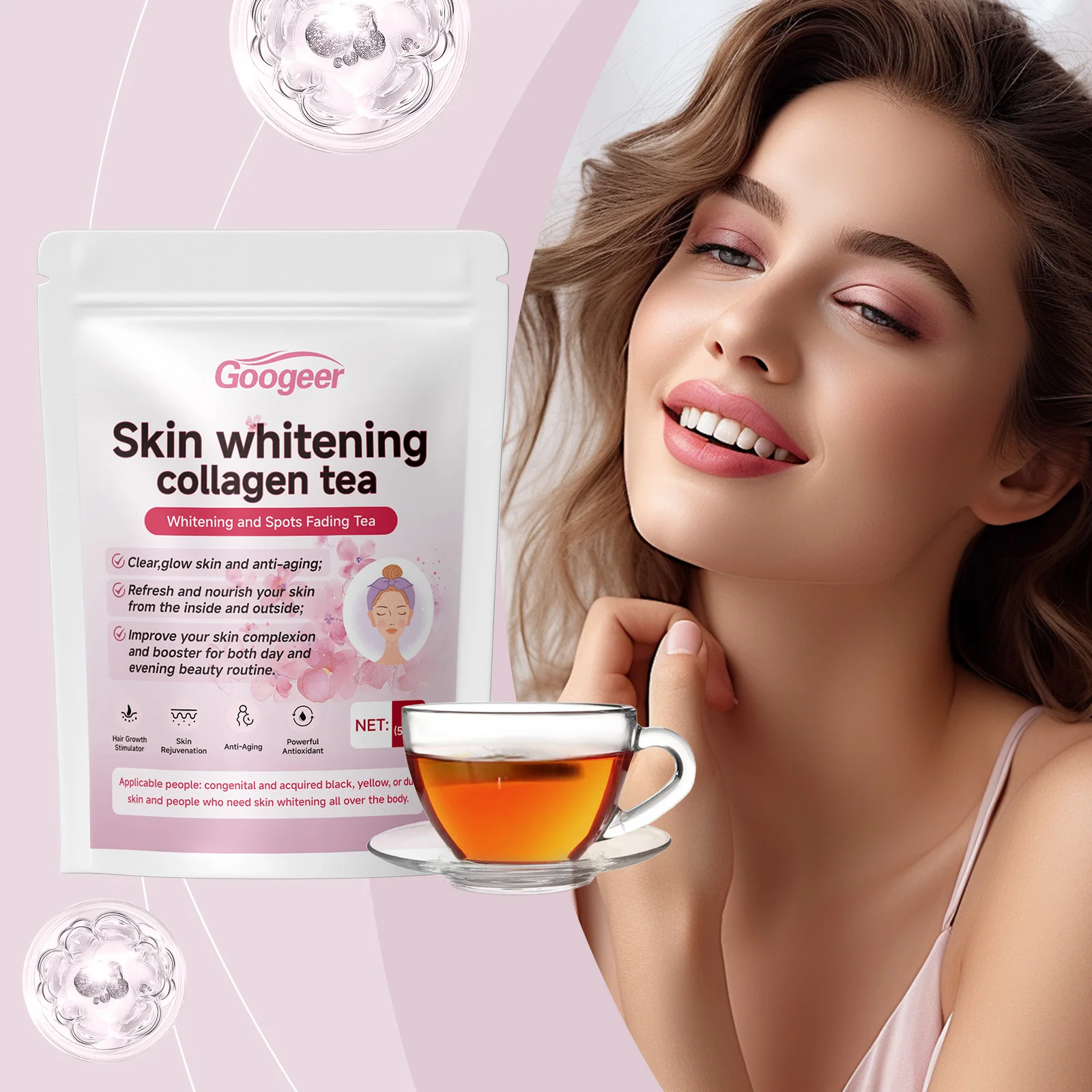Té Antienvejecimiento con Colágeno para Blanquear la Piel, Iluminador, Hidratante y Nutritivo, Té de Belleza Herbal para la Salud de la Piel de la Mujer