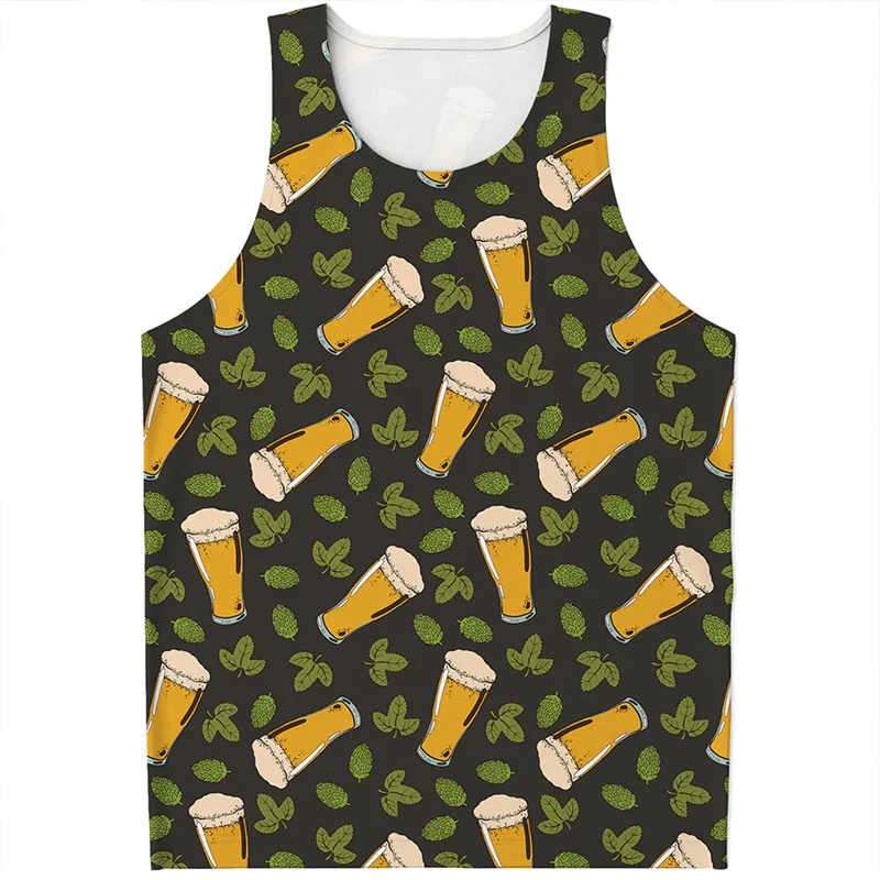 

2025Fashion Beer Hop Cone Pattern Майка для мужчин 3d принт Зеленые растения Листья Жилет Летняя уличная одежда Футболки большого размера Топы
