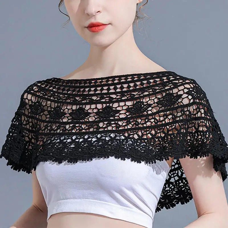 1 elegante chal de encaje para mujer, chal hueco de punto, transparente, vestido de noche nupcial para boda, chal, bufanda, capa de encogimiento de hombros de encaje de girasol