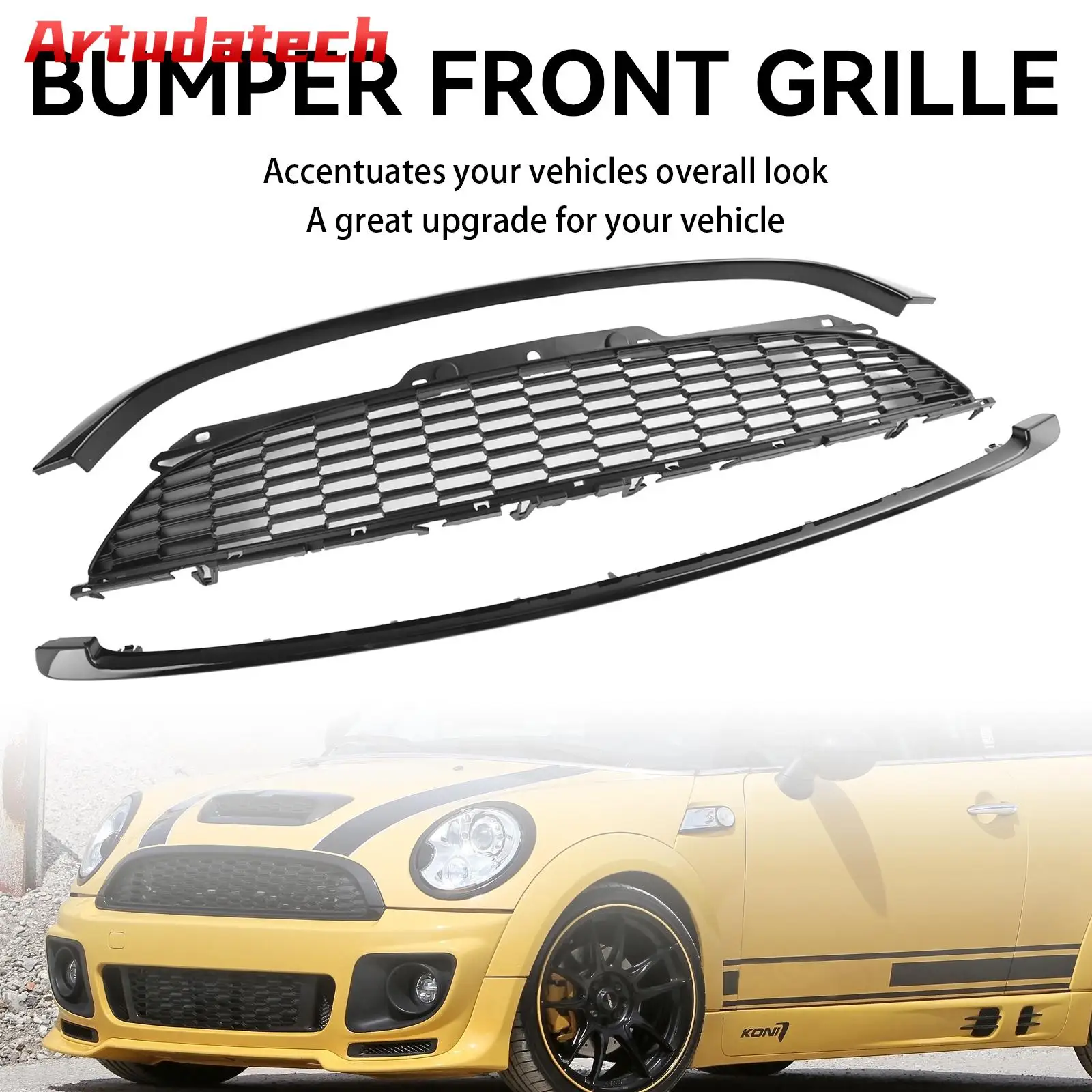 Artudatech 3PCS Gloss Black Front Grille Grill Fit For Mini R55 R56 R57 R58 R59 Cooper S & JCW