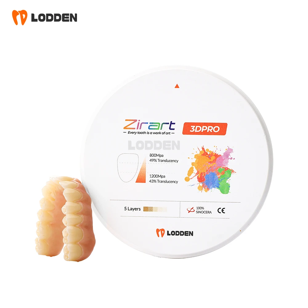 

LODDEN 3D Pro Dental Lab Многослойные циркониевые 5-слойные блоки 98 мм для зубных протезов CAD CAM Прочность материала 1200 МПа VITA16 и BL1-BL4