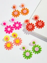 Korean Colorful Daisy Acrylic Drop Earring Floral Pattern Color Contrast Hanging Earrings for Women Creative Decoration Jewelry