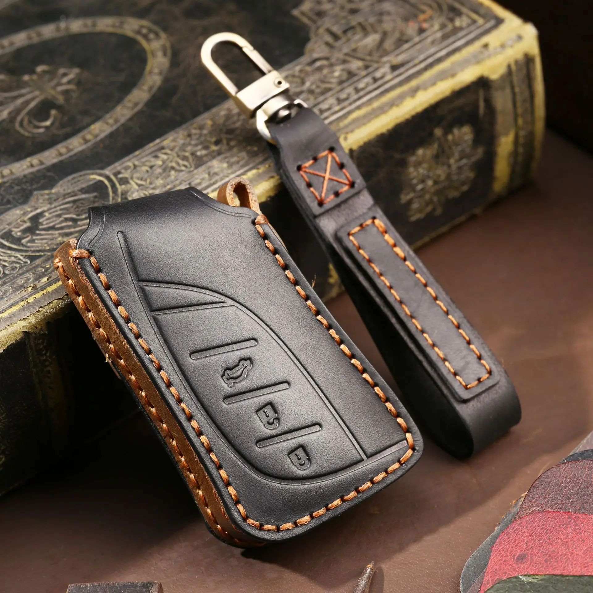 

Leather Car Key Cover Keychain Holder Case Protector Shell Bag Set for Lexus ES200 ES300 Keyless Entry Smart Remote Accessories