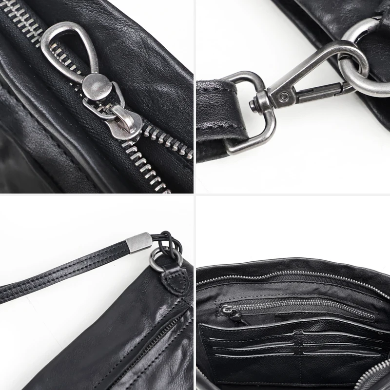 Pleated Craft Handcrafted Retro casual multi-functional crossbody Bag Hold bag Mobile Phone unisex leather wrist bag
