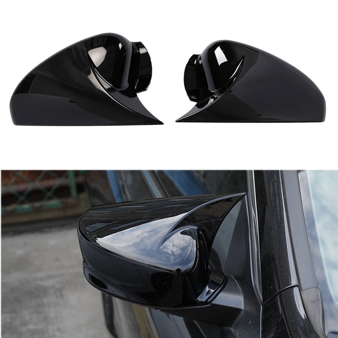 Glossy Black ABS Horn Style Side Rear View Mirror Cover Trim Fit for Acura ILX 2013 2014 2015 2016 2017 2018 2019 2020 2021 2022