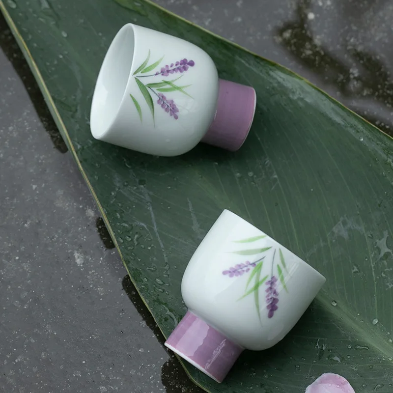 Under-glaze color small tea cup hand-painted lavender tall cup ceramic kung fu tea set lady sample tea cup individual single