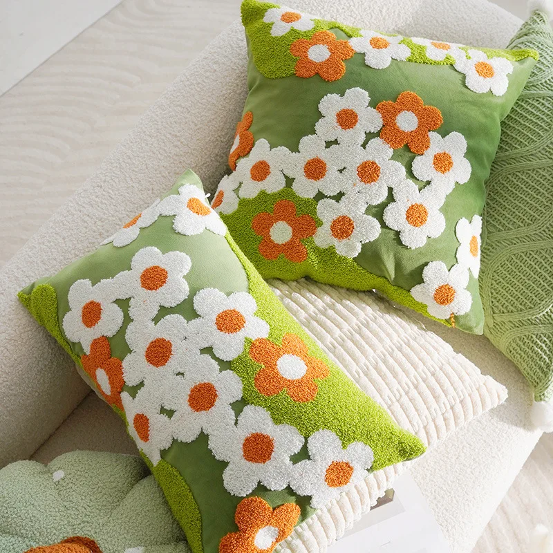 Blumen-Überwurf, bestickte Kissenbezüge, quadratisch, einfach, Sofa-Kissenbezüge, zum Stempeln der Taille, Kissenbezug für Zuhause, Bettdekoration, 45 x 45 cm, 30 x 50 cm – Detail 13