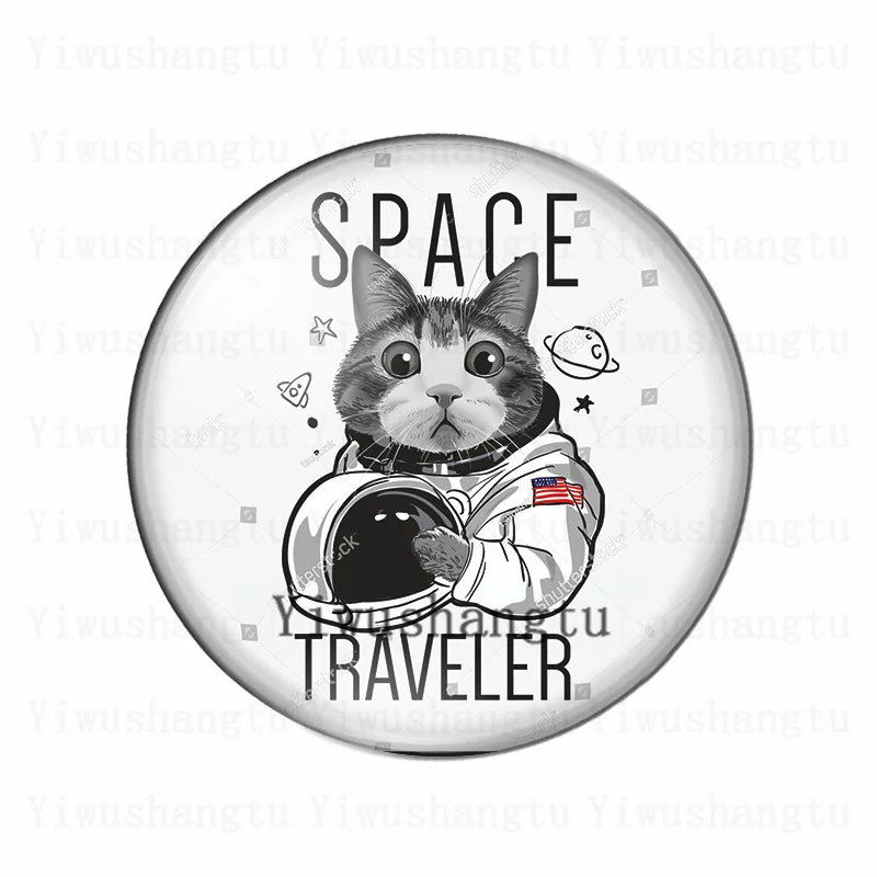 Space cat travel  universe smart animal  12mm/20mm/25mm/30mm Round photo glass cabochon demo flat back Making findings