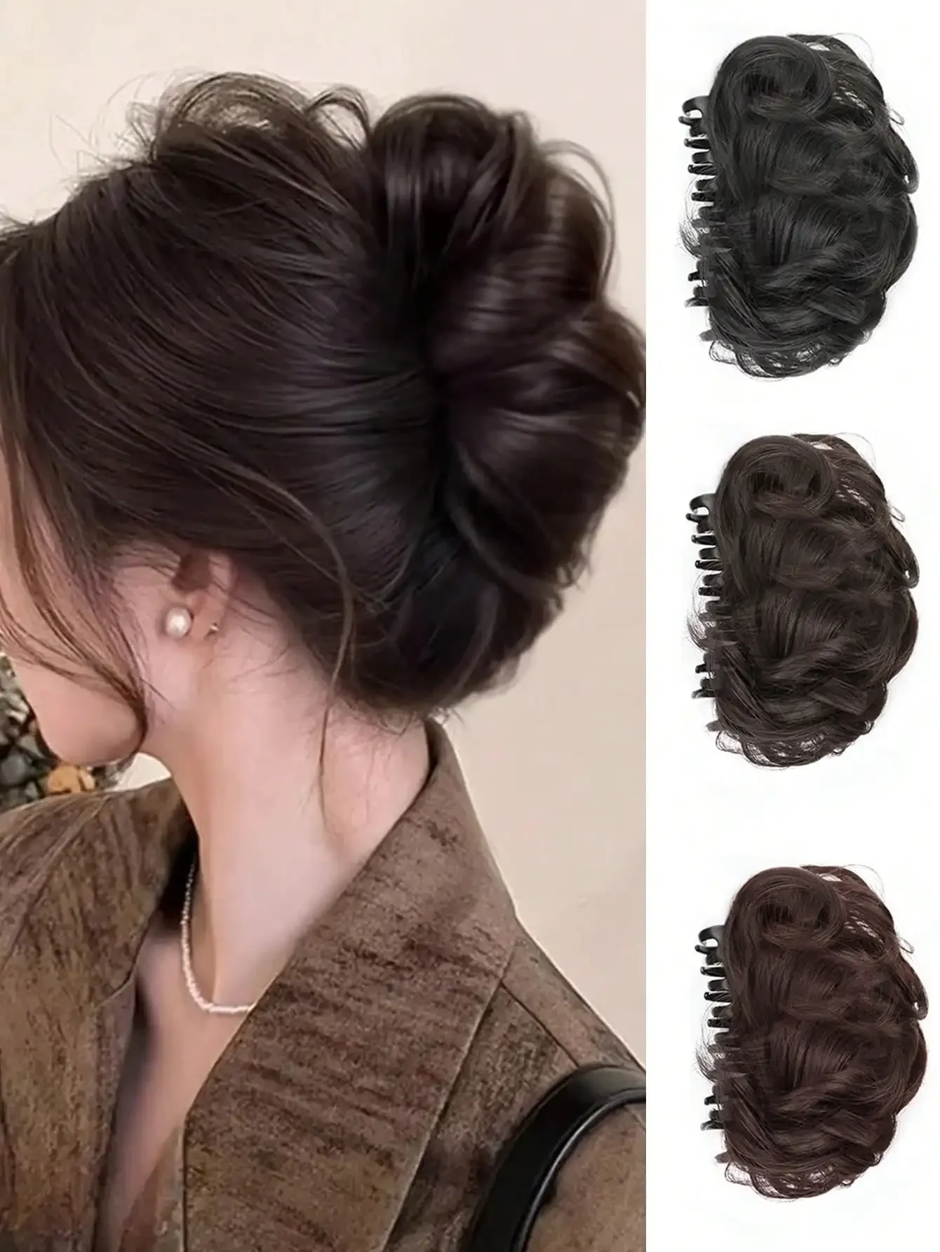 

Women's Synthetic Hair Bun, Fluffy Updo Hair Extension Claw Clip Curly Hairstyle, Suitable For Daily Wear Occasions Summer Hair