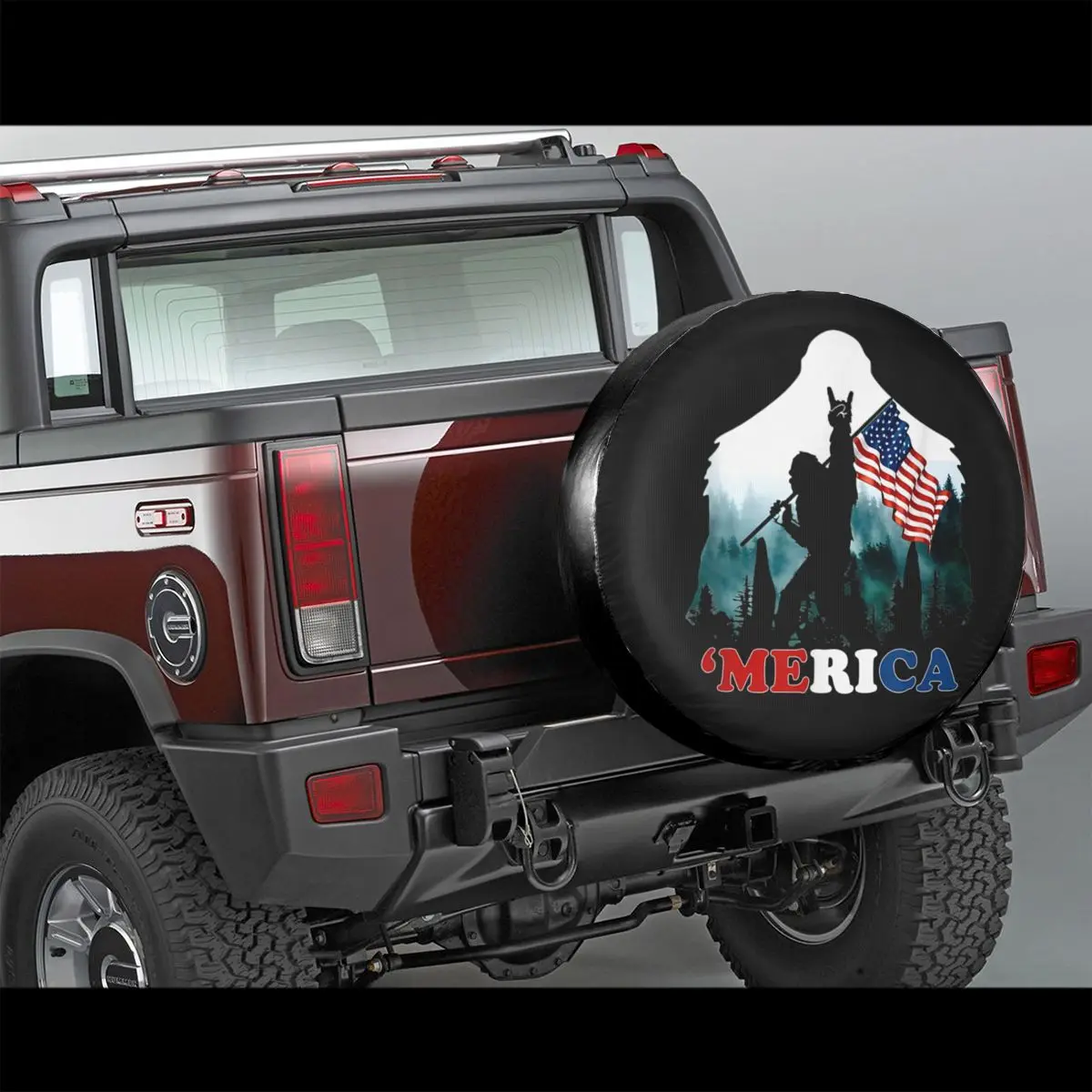 Bigfoot Holding American Flag USA Spare Tire Cover for Jeep Pajero Sasquatch Dust-Proof Car Wheel Covers 14