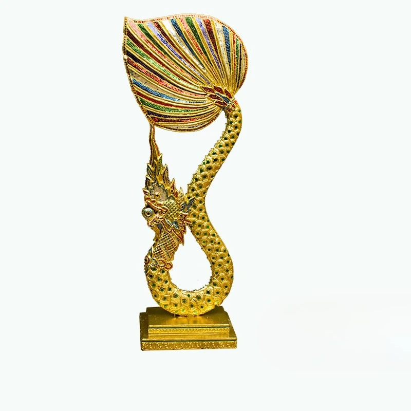 Crafts Features: Dragon Bodhi Fan for Buddha Offering Ground-Falling Ornaments, Southeast Asian Style Buddhist Hall