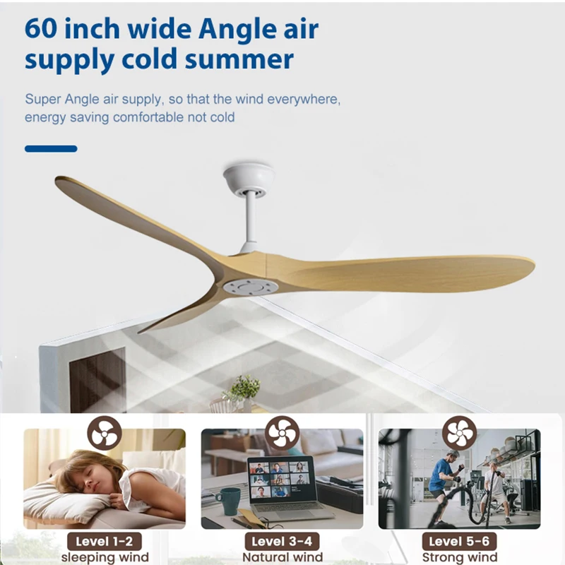 42 52 60 Inch Ceiling Fan Industrial Vintage ABS Ventilator No Light Remote Control Decorative Blower Retro Large Fans