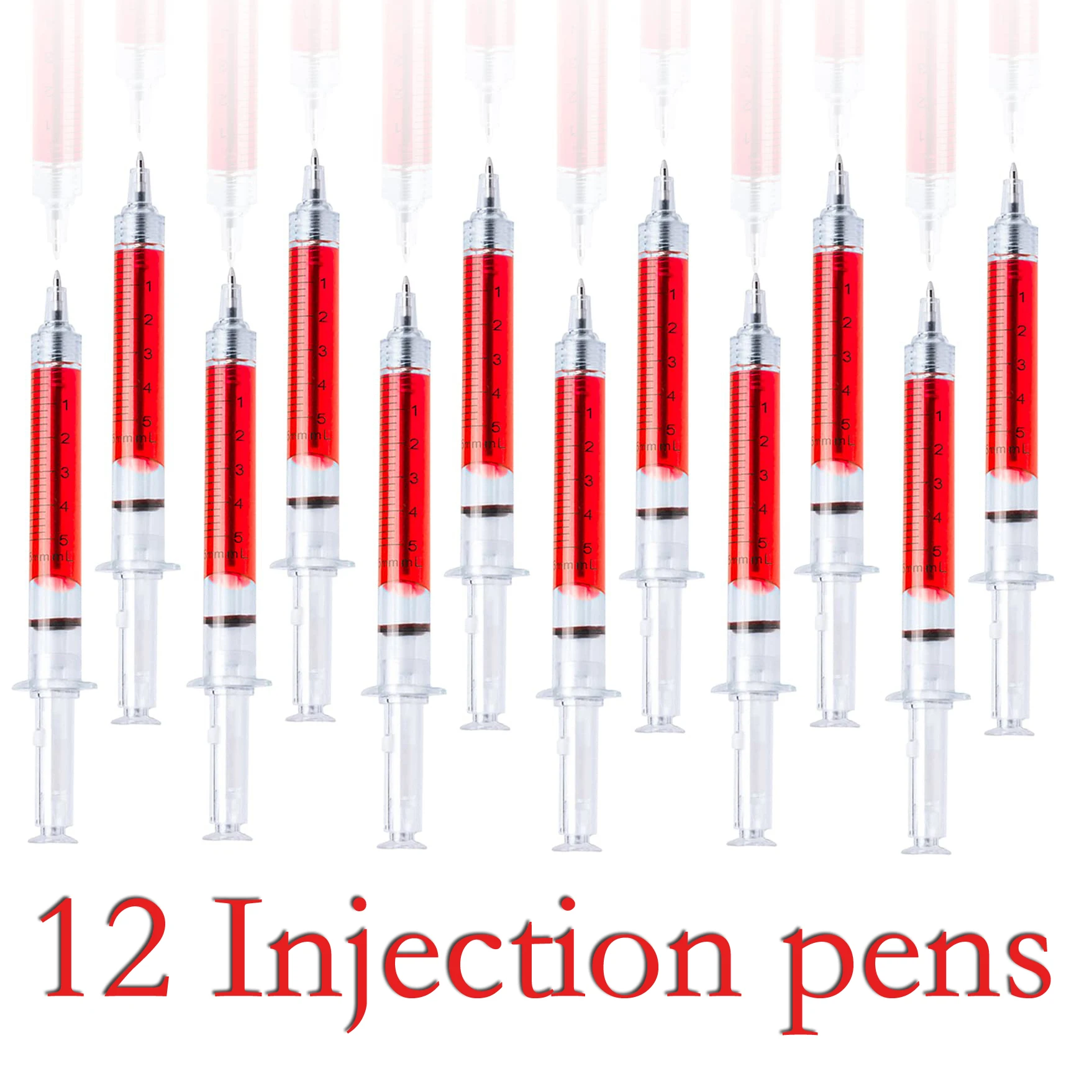 12 Stuks Rode Injectie Type Bal Punt Pen Arts Verpleegkundige Gift Vloeibare Pen Kleur Spuit Pennen