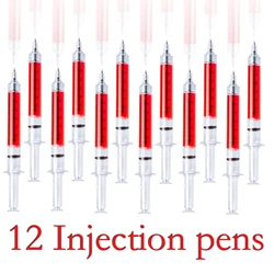 12PCS Red Injection Type Ball Point Pen Doctor Nurse Gift Liquid Pen Color Syringe Pens
