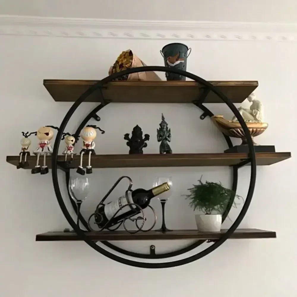 Heavy Decorative Geometric Circle Metal Floating Shelves Rustic