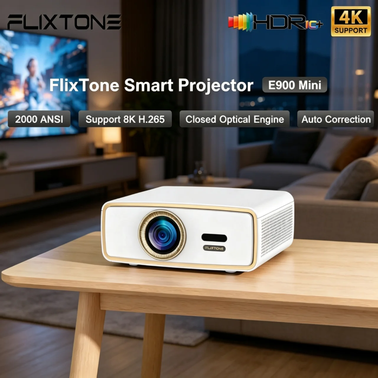 

Мини-проектор Flixtone E900 с поддержкой декодирования 4K, портативный Android Smart TV с HDR10 для домашнего кинотеатра, идеально подходит для кемпинга