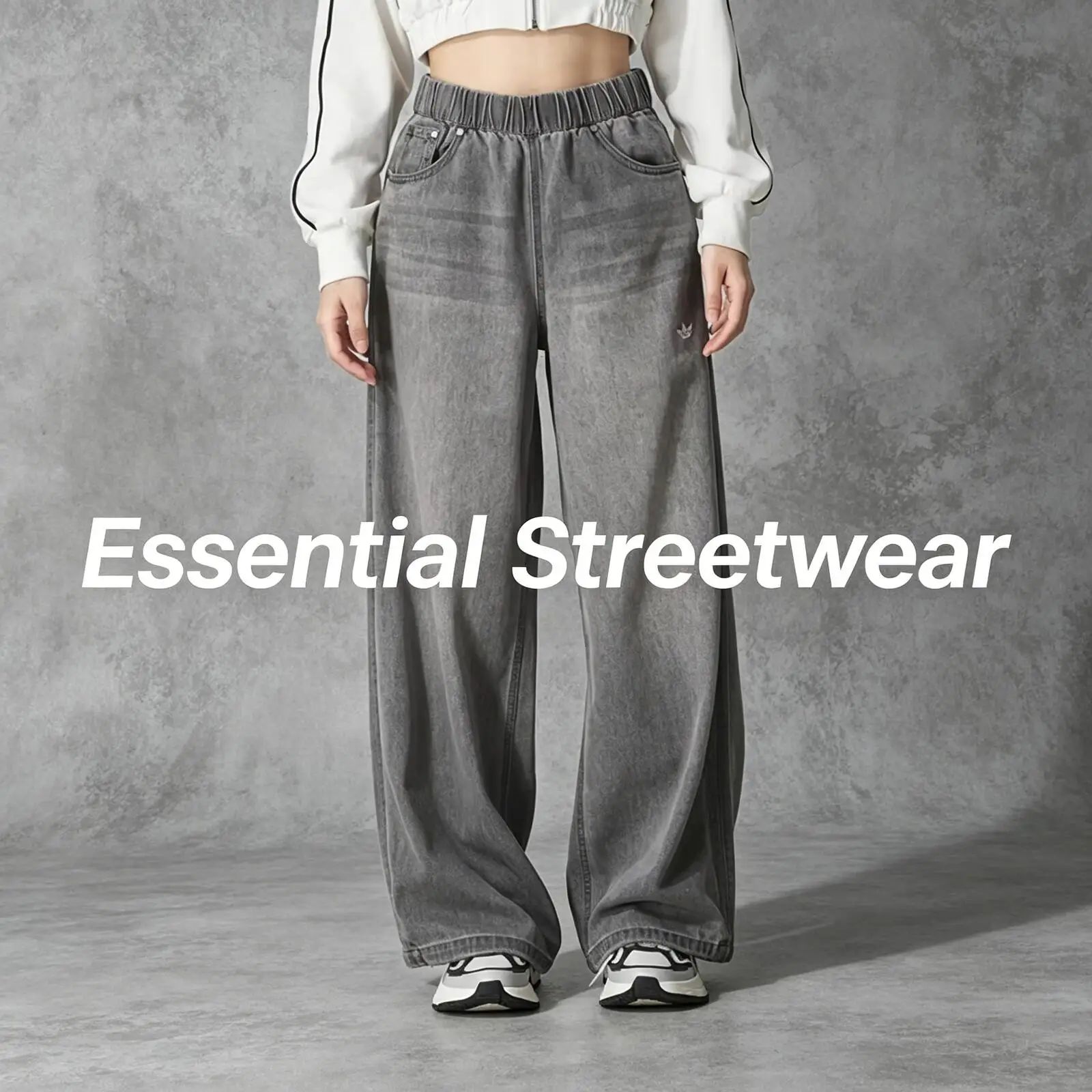 Adidas Trefoil Women's Jeans Sports Fashion Retro Casual Pants Comfortable Loose Straight-Leg Trousers KC5839