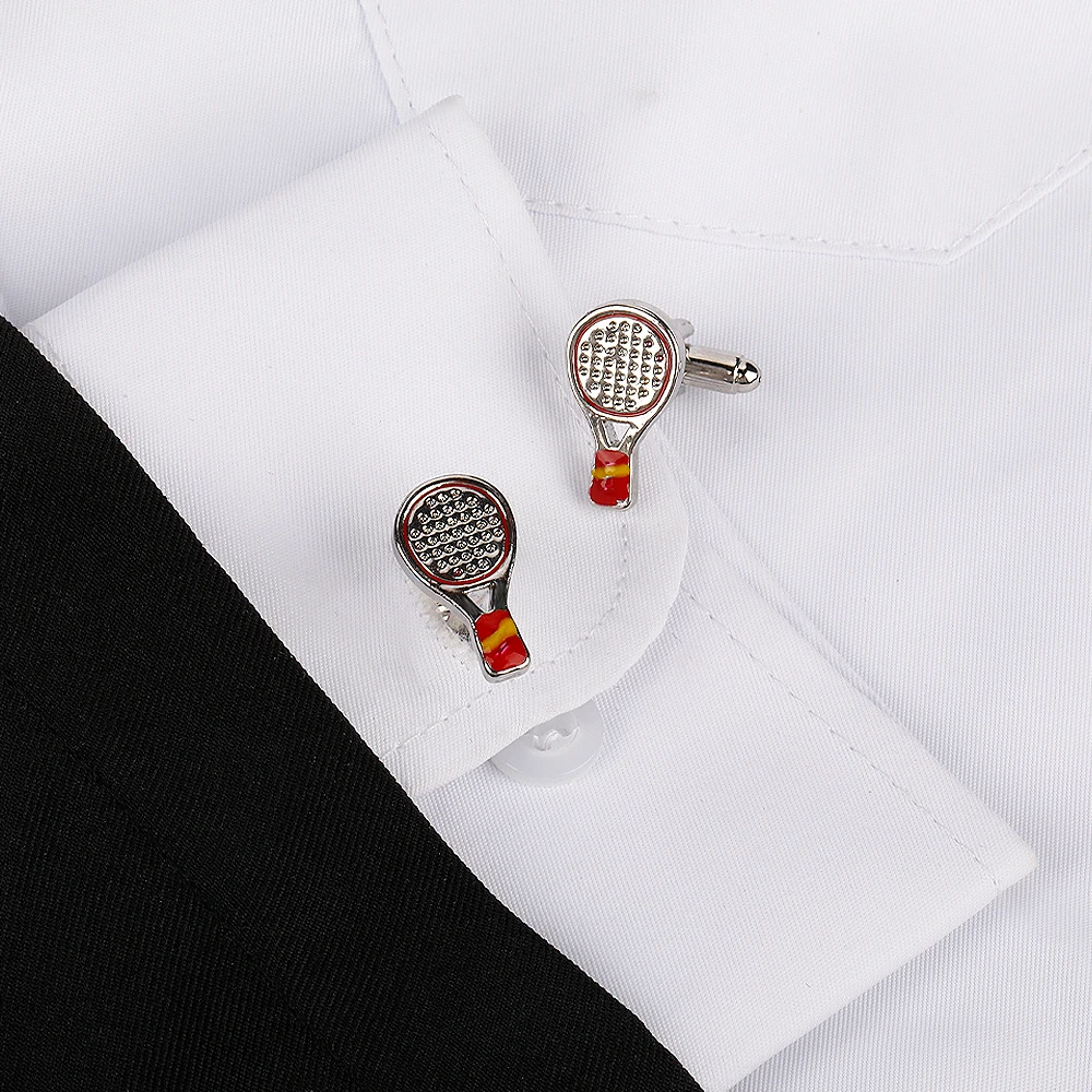 Sporty Tennis Racket Shaped Mens Cufflinks Fans Shirt Suit Tuxedo Blouse Enamel Sleeve Button