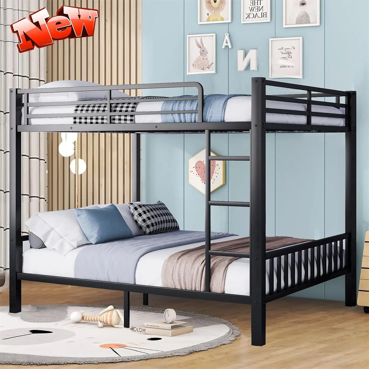 Upgraded Version Thicken Heavy Duty Metal Queen Over Queen Bunk Bed Best Bunk Bed Queen Over Queen, Queen Size Bunkbed Frame