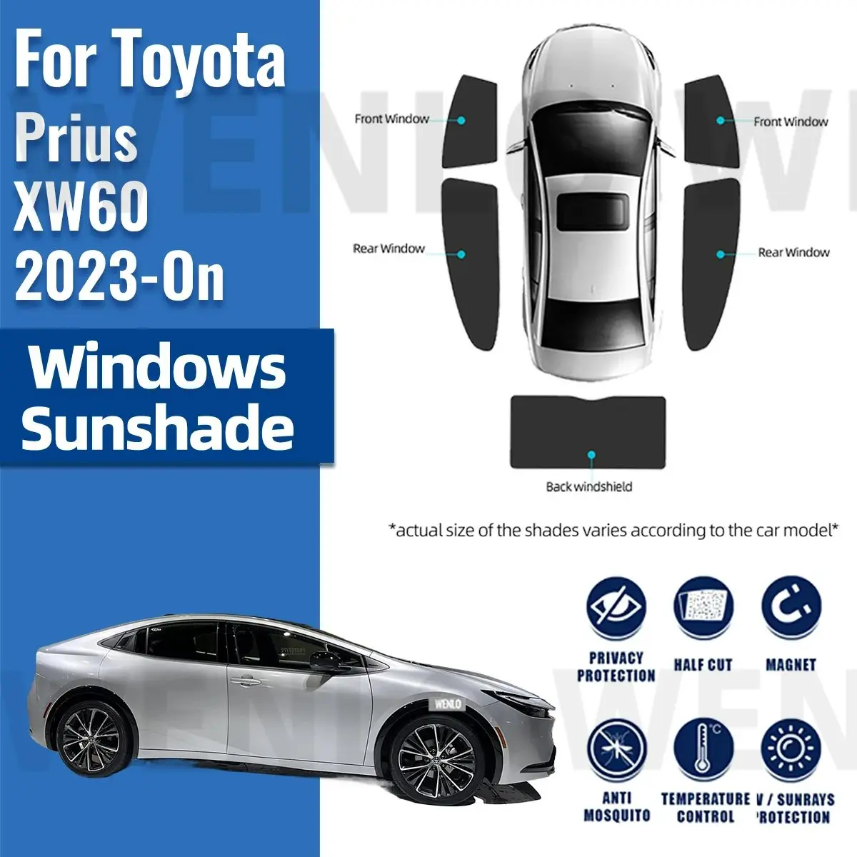 

For Toyota Prius XW60 2023 2024 Front Windshield Frame Curtain Magnetic Car Sunshade Shield Rear Side Window Sun Shade Visor