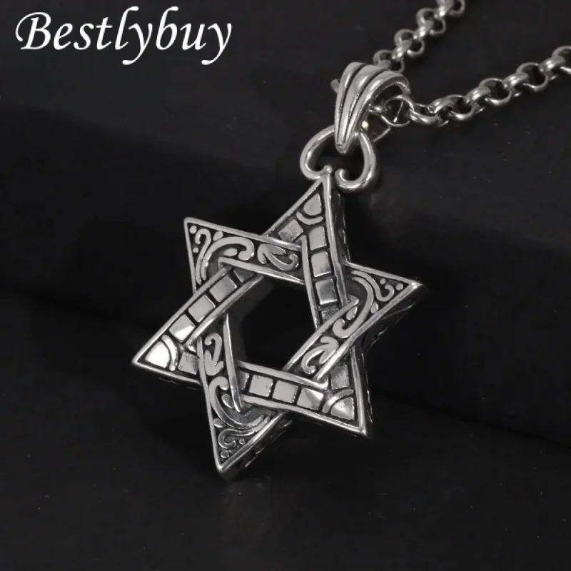 

Real 925 Sterling Silver Star of David Men's Pendant Six Pointed Religious Amulet Symbol Necklace Fine Jewelry