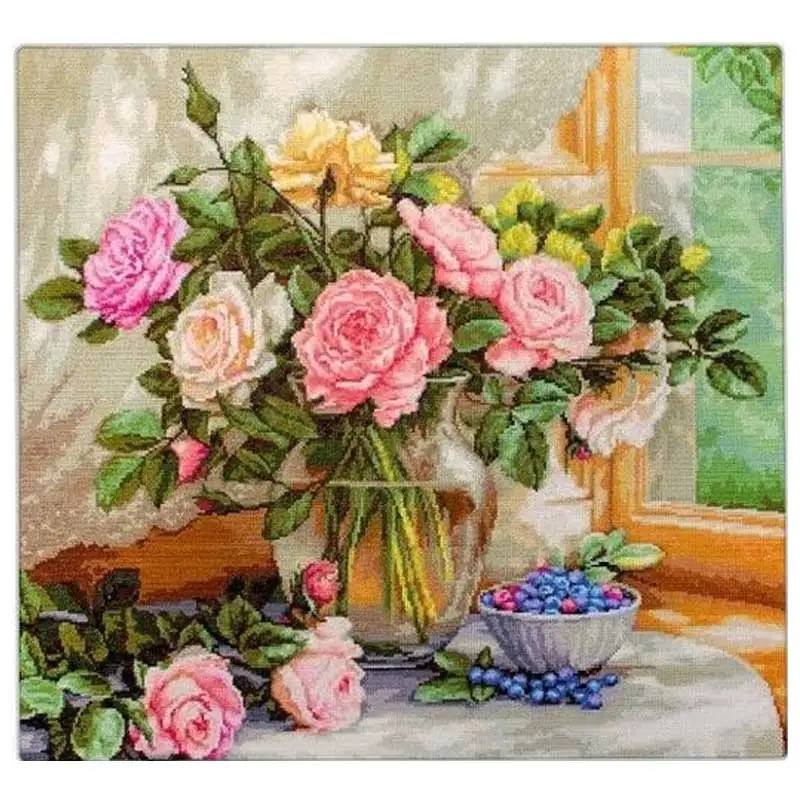 

Rose and Blueberries Patterns Counted Cross Stitch Sets Handmade 11CT 14CT 16CT 18CT 28CT Cross Stitch Kit Embroidery Needlework