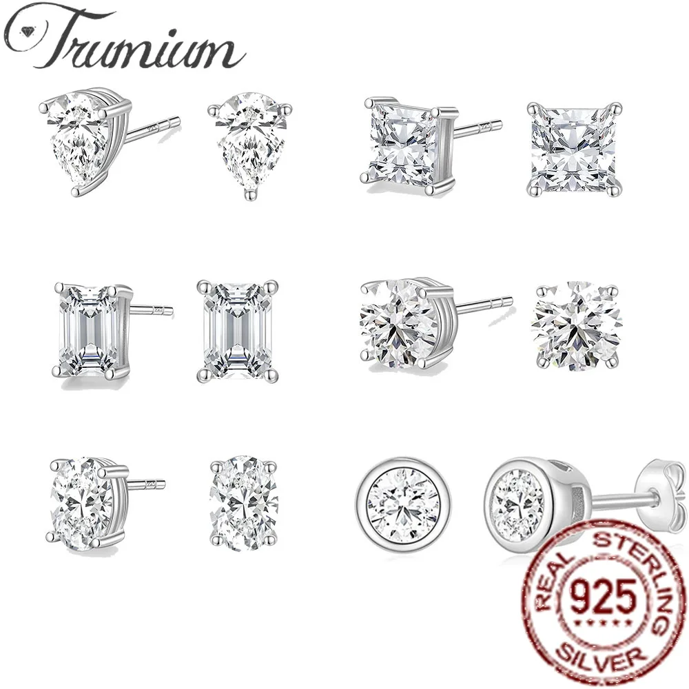 

Женские серьги-гвоздики Trumium, 1 карат, стерлинговое серебро 925 пробы, 5А, с кубическим цирконием, классические серьги-гвоздики с геометрическим пасьянсом, гипоаллергенные