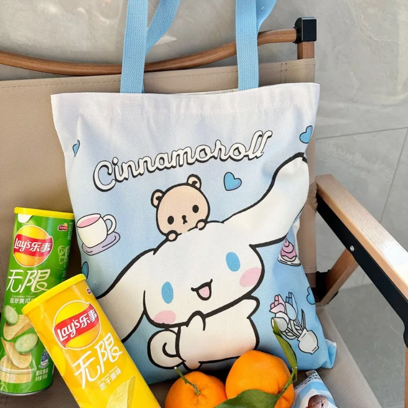 Nowa torba płócienna Kawaii Kuromi Hello kitty Cinnamoroll damskie torby na ramię na co dzień torba na zakupy o dużej pojemności